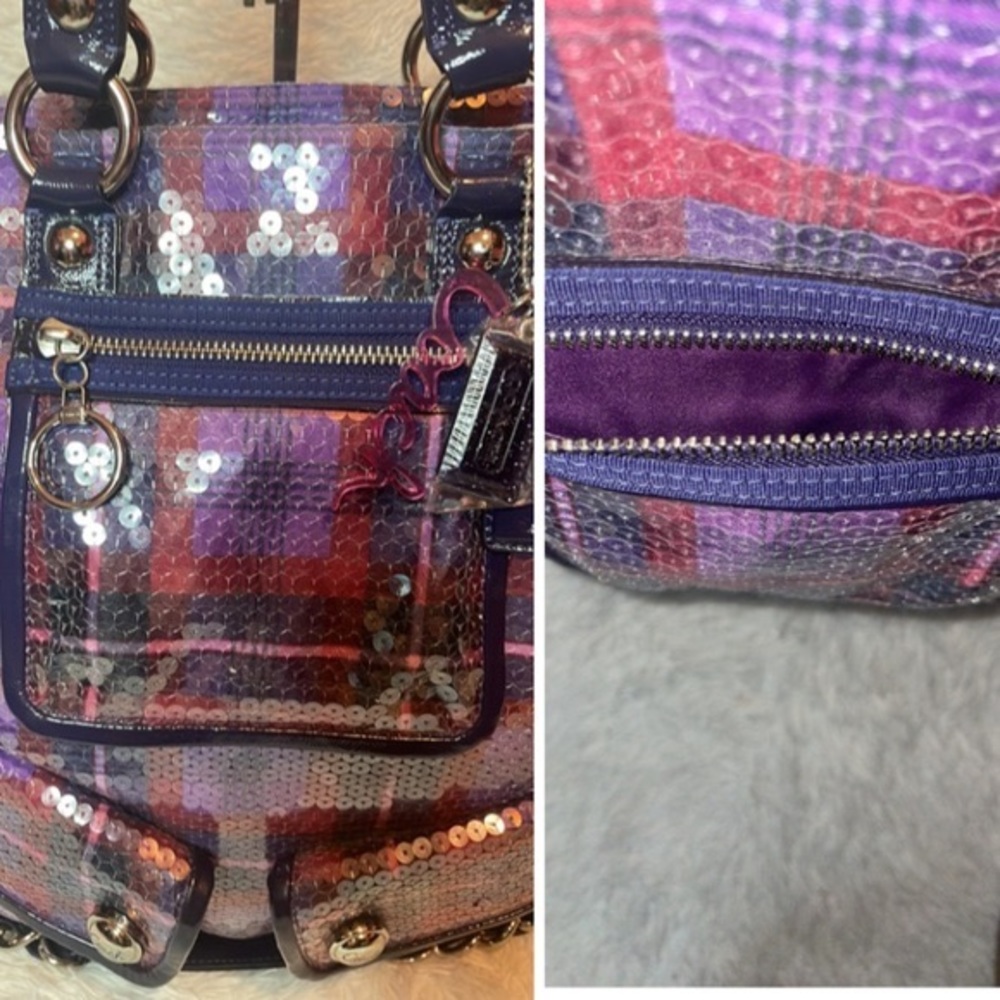 Coach Poppy XL Limited Edition Tartan Plaid Glam Sequin Spotlight Bag Purse - Picture 4 of 16